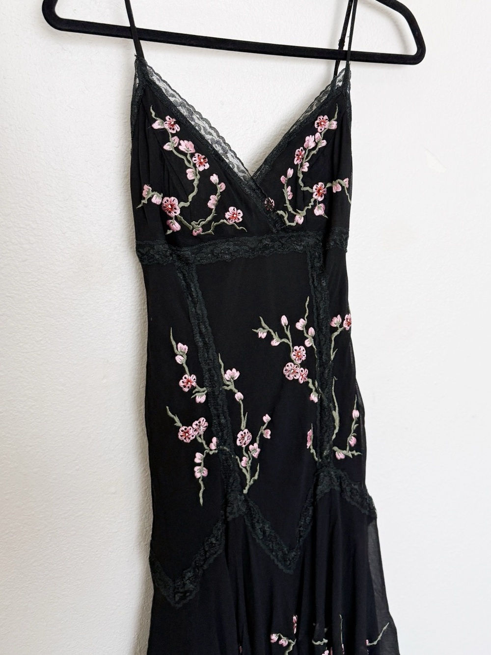 Vintage Y2K Sue Wong 100% Silk Embroidered Fairy Hem Dress Sz 2 - Picture 4 of 13